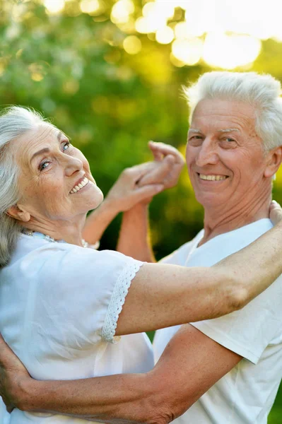 Happy Senior Couple Dancing Summer Park — Stock Photo, Image