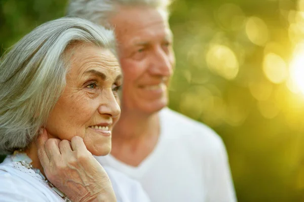 Mooie Senior Paar Knuffelen Het Park — Stockfoto