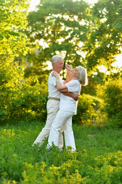 Szczęśliwy Senior Para Taniec Letnim Parku — Zdjęcie stockowe