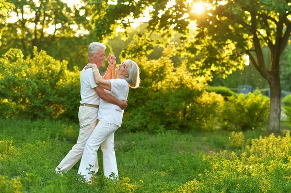 Feliz Casal Sênior Dançando Parque Verão — Fotografia de Stock