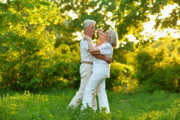 Feliz Pareja Ancianos Bailando Parque Verano — Foto de Stock