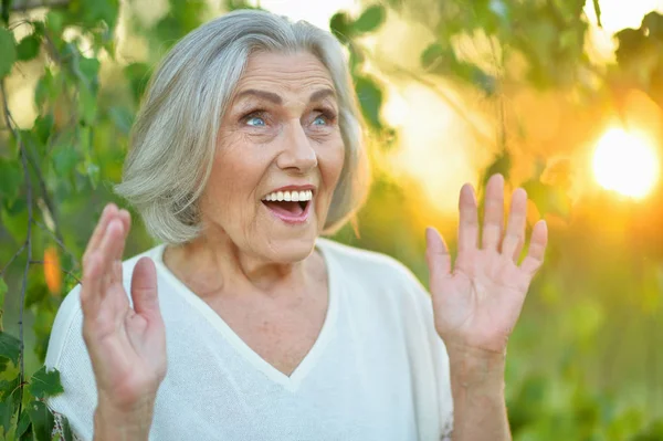 Lycklig Senior Kvinna Leende Parken — Stockfoto