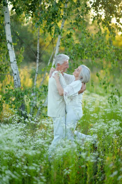 Beau Couple Aîné Étreignant Dans Parc — Photo