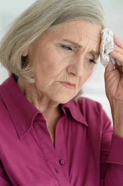 Close Portrait Sad Ill Senior Woman — Stock Photo, Image