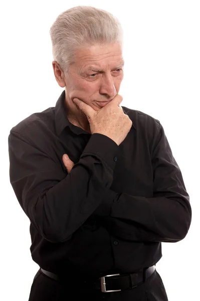 Portrait Thinking Senior Man Isolated White Background — Stock Photo, Image