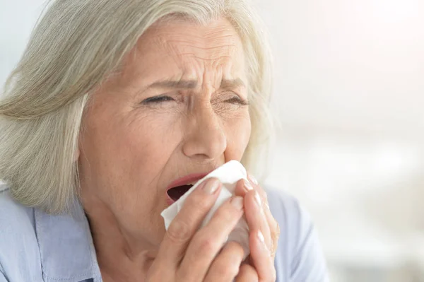 Close Portrait Sad Ill Senior Woman — Stock Photo, Image