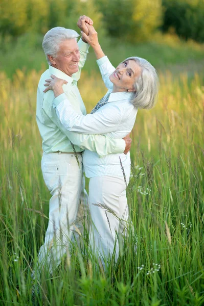 Feliz Pareja Ancianos Bailando Parque Verano —  Fotos de Stock
