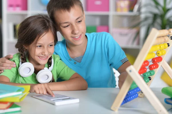 Frère Sœur Faisant Leurs Devoirs Ensemble — Photo