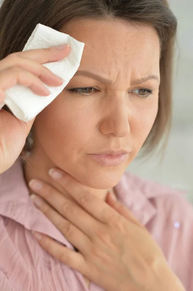 Sad Ill Young Woman Home — Stock Photo, Image