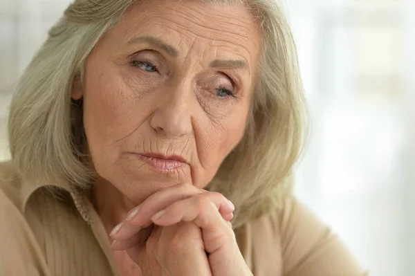 Ritratto Ravvicinato Donna Anziana Triste — Foto Stock