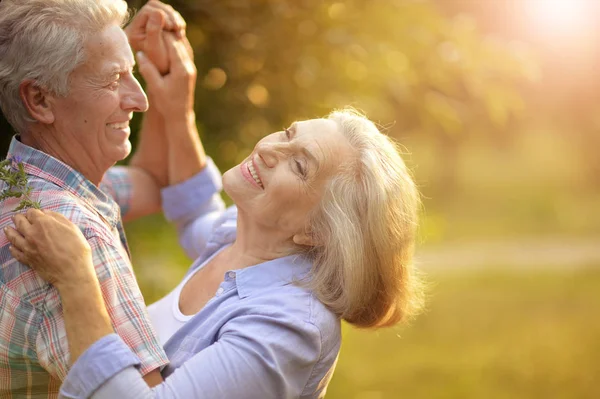 Gelukkig Senior Paar Dansen Zomer Park — Stockfoto