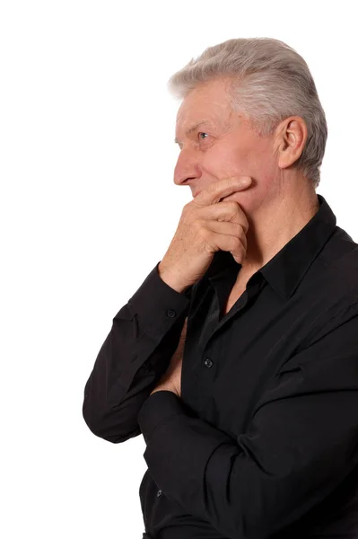 Retrato Del Hombre Mayor Pensante Aislado Sobre Fondo Blanco — Foto de Stock