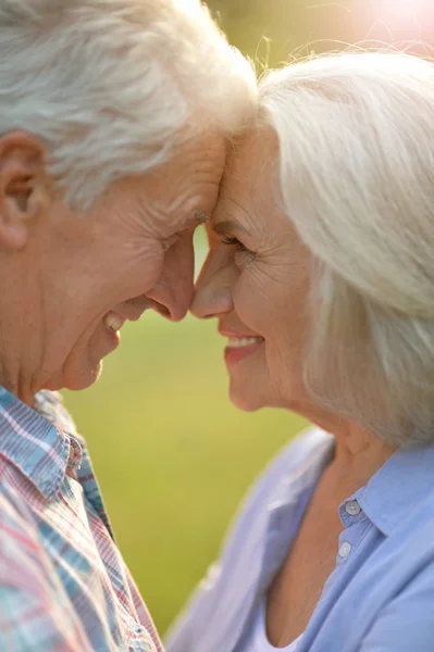 Mooie Senior Paar Knuffelen Het Park — Stockfoto