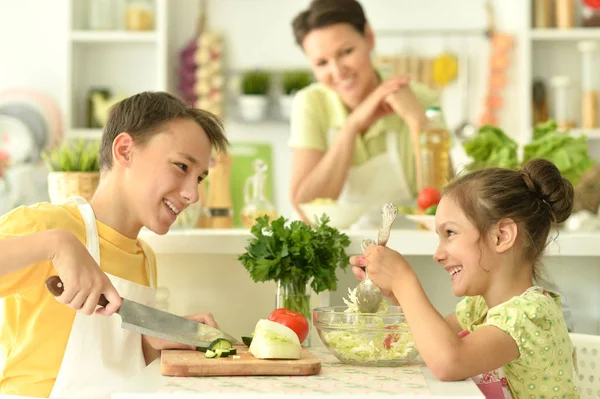 Netter Bruder Und Schwester Kochen Zusammen Der Küche — Stockfoto