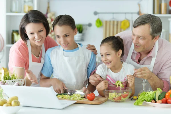 Cute Family Cooking Together Kitchen — Stock Photo, Image