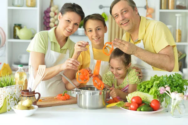 Cute Family Cooking Together Kitchen — Stock Photo, Image