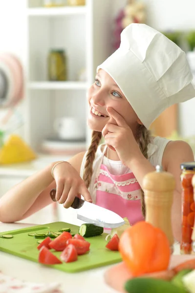 Cute Girl Cooking Kitchen — Stock Photo, Image