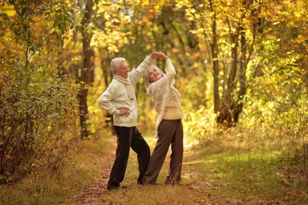 快乐的高级女人和男人在公园跳舞 — 图库照片