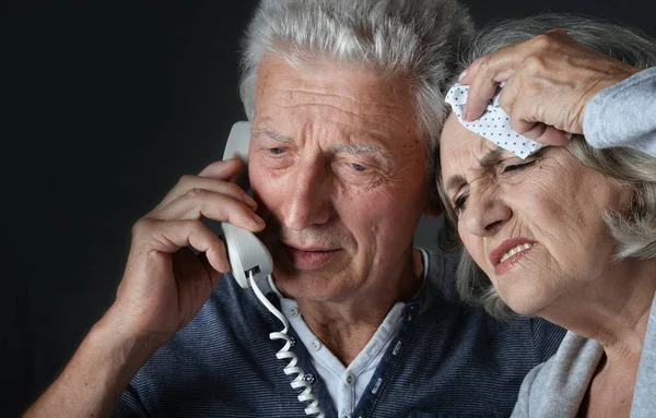 Sad Senior Couple Portrait Phone — Stock Photo, Image