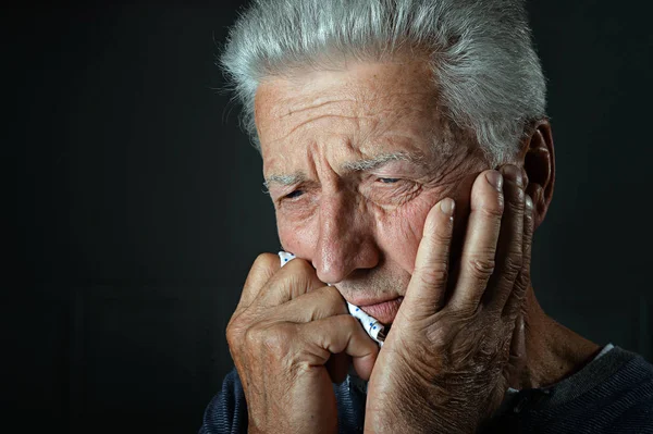 Portrait Sick Senior Man Toothache — Stock Photo, Image