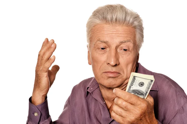 Старший чоловік з доларами — стокове фото