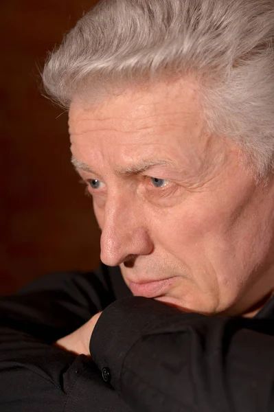 Close Portrait Thoughtful Senior Man Home — Stock Photo, Image