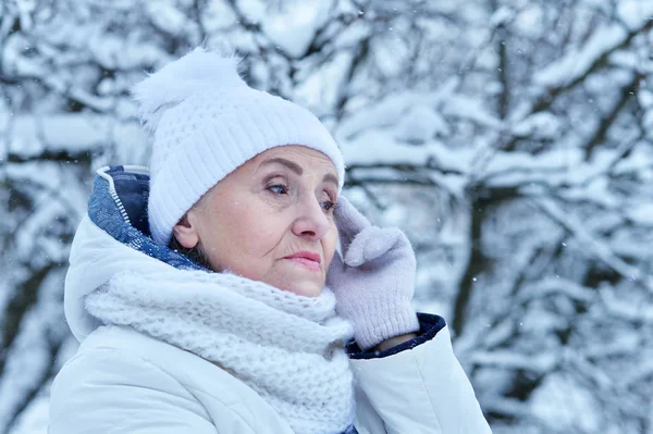 Hermosa Mujer Mayor Posando Aire Libre Invierno —  Fotos de Stock