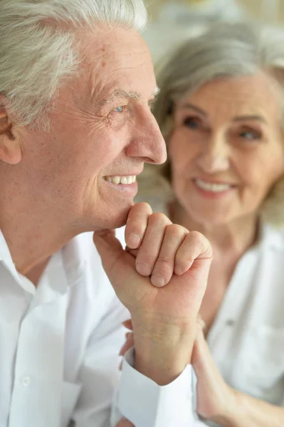 Gros Plan Couple Heureux Personnes Âgées Maison — Photo