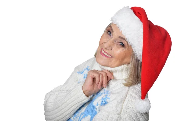 Beyaz Arka Planda Izole Edilmiş Noel Baba Şapkalı Mutlu Bir — Stok fotoğraf
