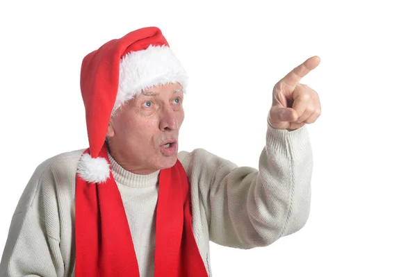 Senior man in Kerstman hoed — Stockfoto