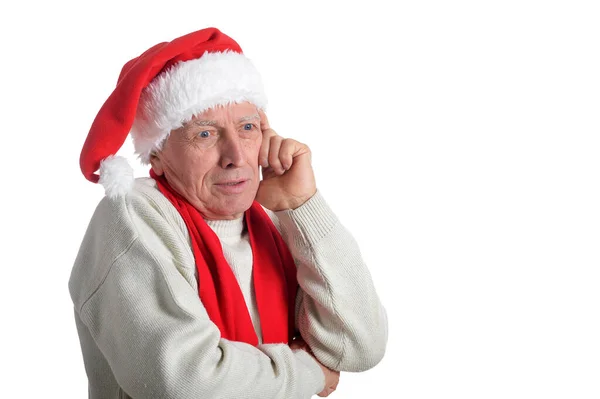 Senior man in Kerstman hoed — Stockfoto