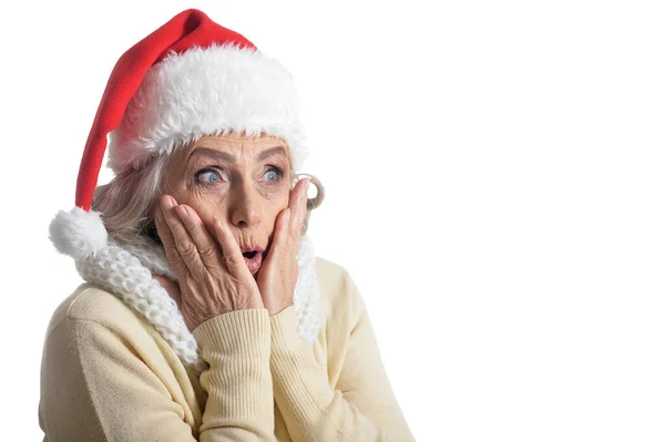 Mujer mayor en Santa hat — Foto de Stock