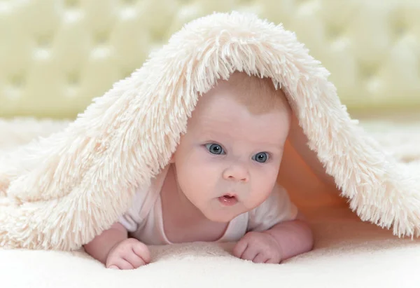 Niedliche Kleine Mädchen Spielen Unter Der Decke — Stockfoto