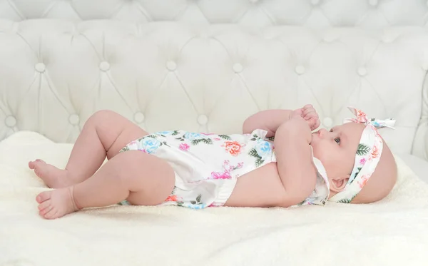 Cute Little Baby Girl Bed — Stock Photo, Image