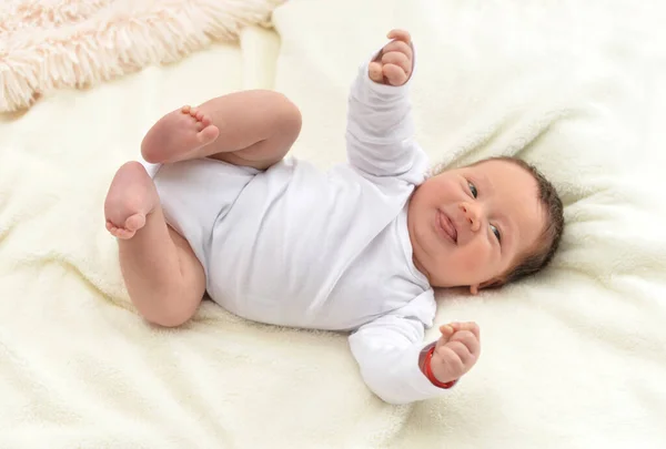 Cute Little Baby Boy Bed — Stock Photo, Image