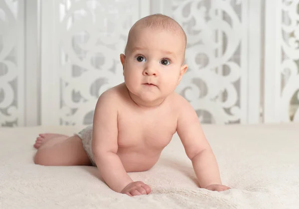 Niedliche Kleine Junge Auf Dem Bett — Stockfoto