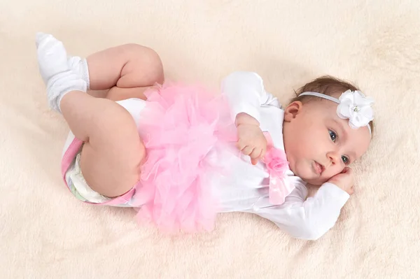 Bonito Pequena Menina Cama — Fotografia de Stock