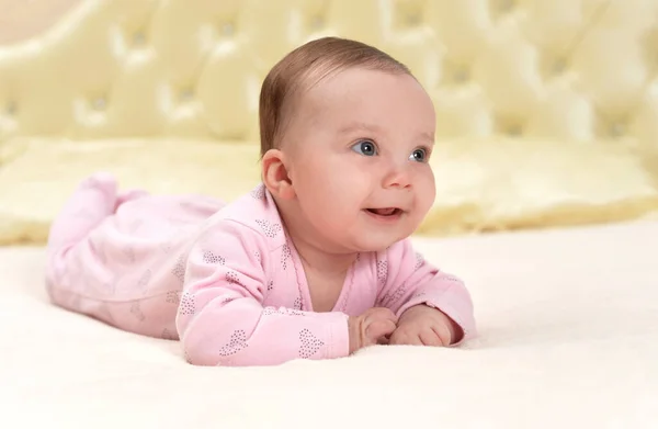 Cute Little Baby Girl Bed — Stock Photo, Image