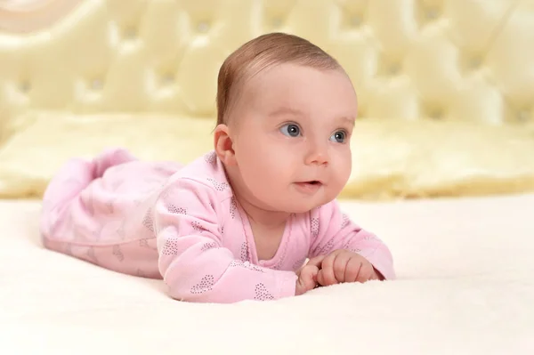 Cute Little Baby Girl Bed — Stock Photo, Image