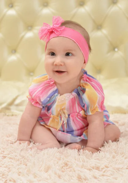 Cute Little Baby Girl Bed — Stock Photo, Image