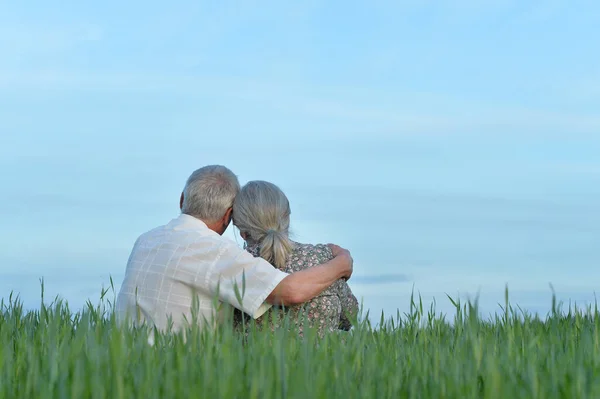 Vue Derrière Heureux Couple Âgé Repos — Photo