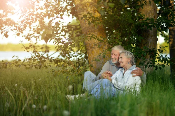 Ritratto Una Bella Coppia Anziani Nel Parco — Foto Stock