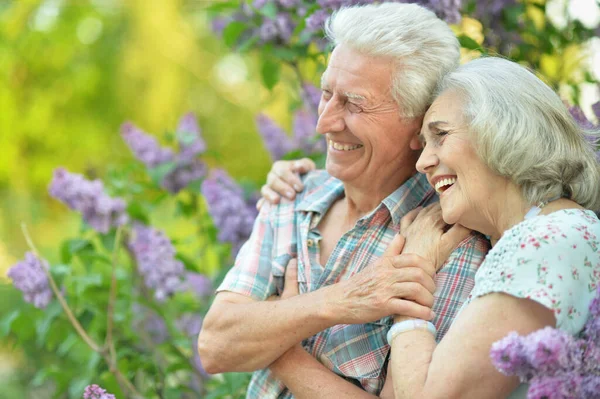 Close-up portrait of beautiful senior couple hugging — Stock Photo, Image