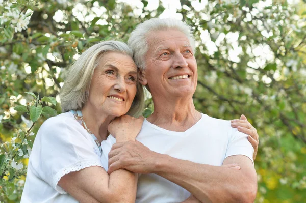 Retrato de una hermosa pareja de ancianos posando en el parque —  Fotos de Stock