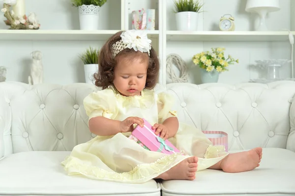 Cute Little Baby Girl Gift Box — Stock Photo, Image