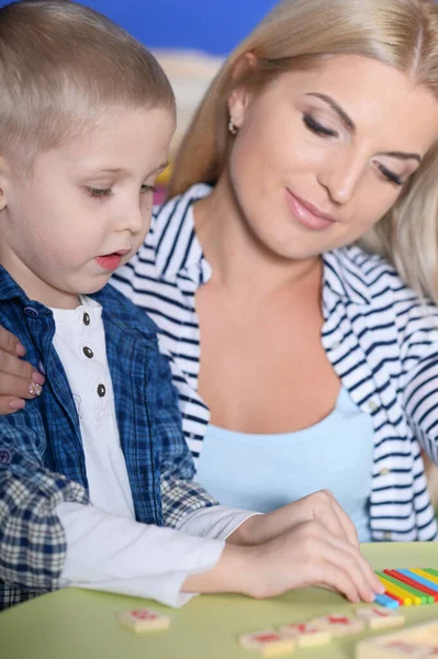 Young Mother Cute Little Son Playing — Stock Photo, Image