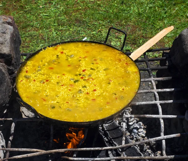 Making Paella Summer Picnic — Stock Photo, Image