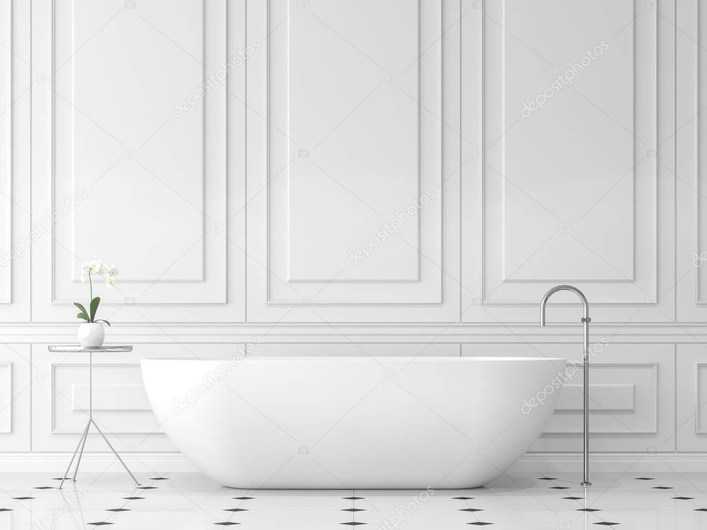 Modern classic bath room 3d render,There are empty white wall