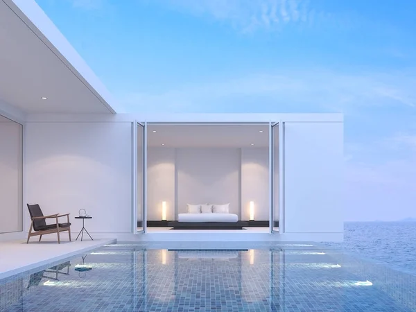 Pool Villa Bedroom Sea View Render Minimal Style Building Funished — Stock Photo, Image