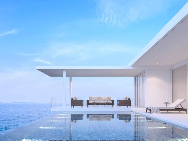 Pool Villa Living Room Sea View Render Minimal Style Building — Stock Photo, Image